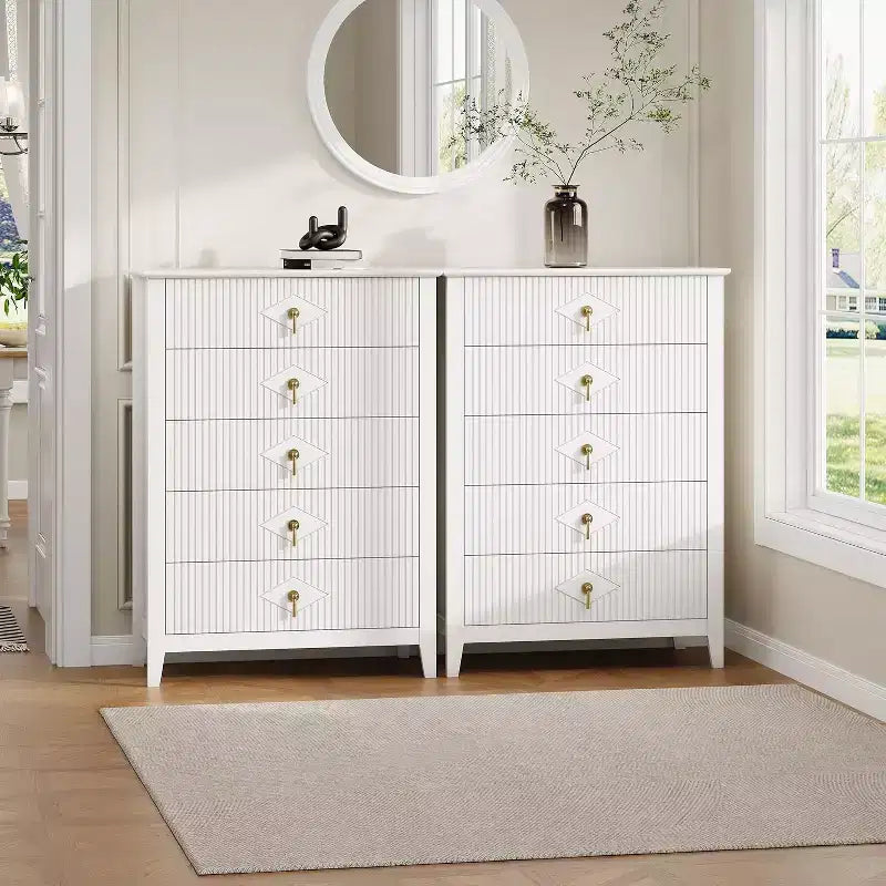 Commode COZONY 42.9 Tall Fluted à 5 tiroirs, commode moderne en bois pour chambre à coucher, meuble de rangement pour salon, couloir