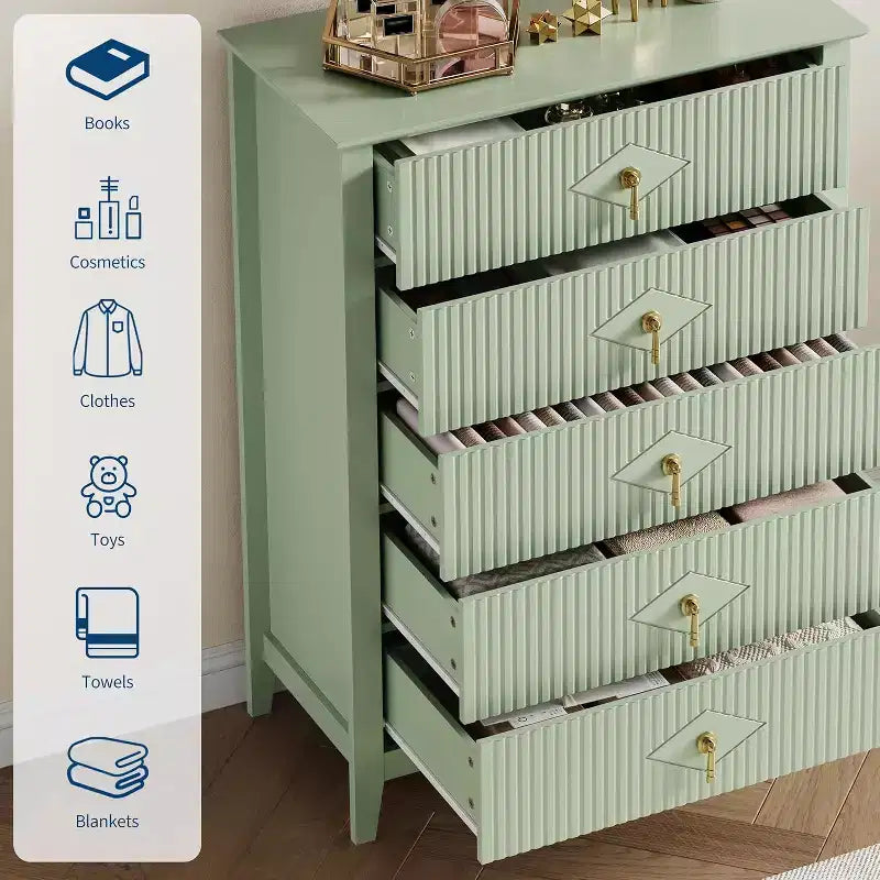 Commode COZONY 42.9 Tall Fluted à 5 tiroirs, commode moderne en bois pour chambre à coucher, meuble de rangement pour salon, couloir