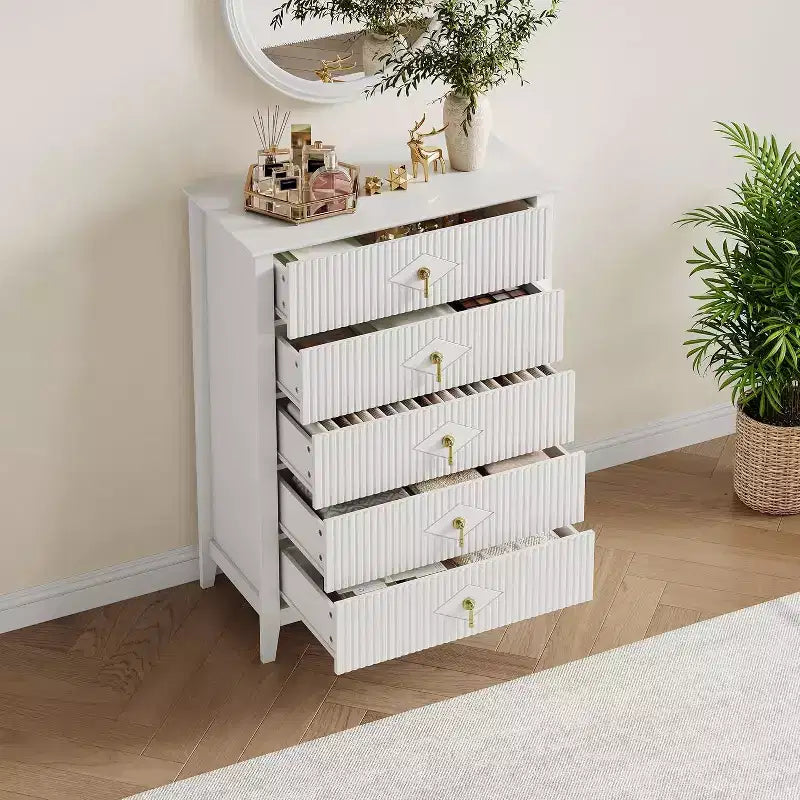 Commode COZONY 42.9 Tall Fluted à 5 tiroirs, commode moderne en bois pour chambre à coucher, meuble de rangement pour salon, couloir
