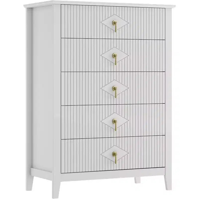 Commode COZONY 42.9 Tall Fluted à 5 tiroirs, commode moderne en bois pour chambre à coucher, meuble de rangement pour salon, couloir