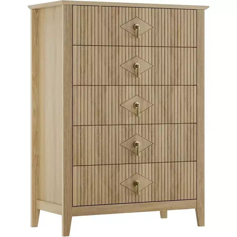 Commode COZONY 42.9 Tall Fluted à 5 tiroirs, commode moderne en bois pour chambre à coucher, meuble de rangement pour salon, couloir