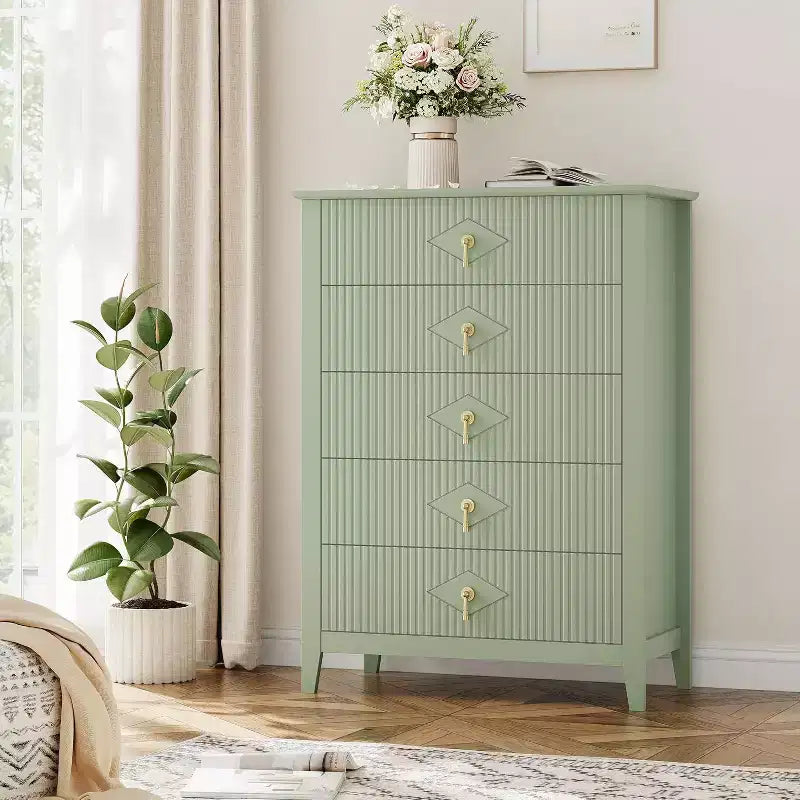 Commode COZONY 42.9 Tall Fluted à 5 tiroirs, commode moderne en bois pour chambre à coucher, meuble de rangement pour salon, couloir