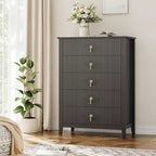 Commode COZONY 42.9 Tall Fluted à 5 tiroirs, commode moderne en bois pour chambre à coucher, meuble de rangement pour salon, couloir