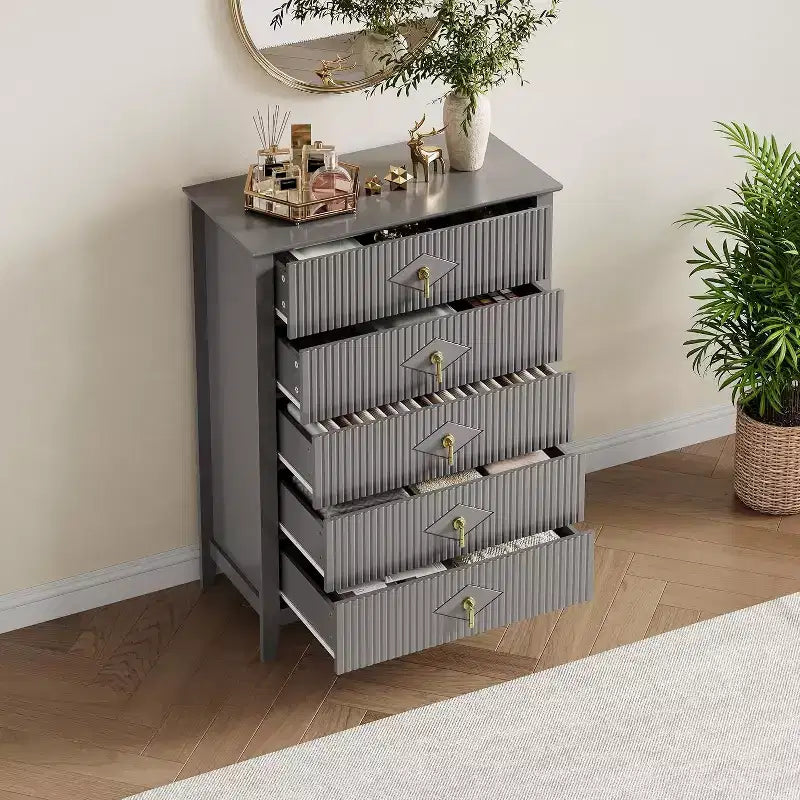 Commode COZONY 42.9 Tall Fluted à 5 tiroirs, commode moderne en bois pour chambre à coucher, meuble de rangement pour salon, couloir