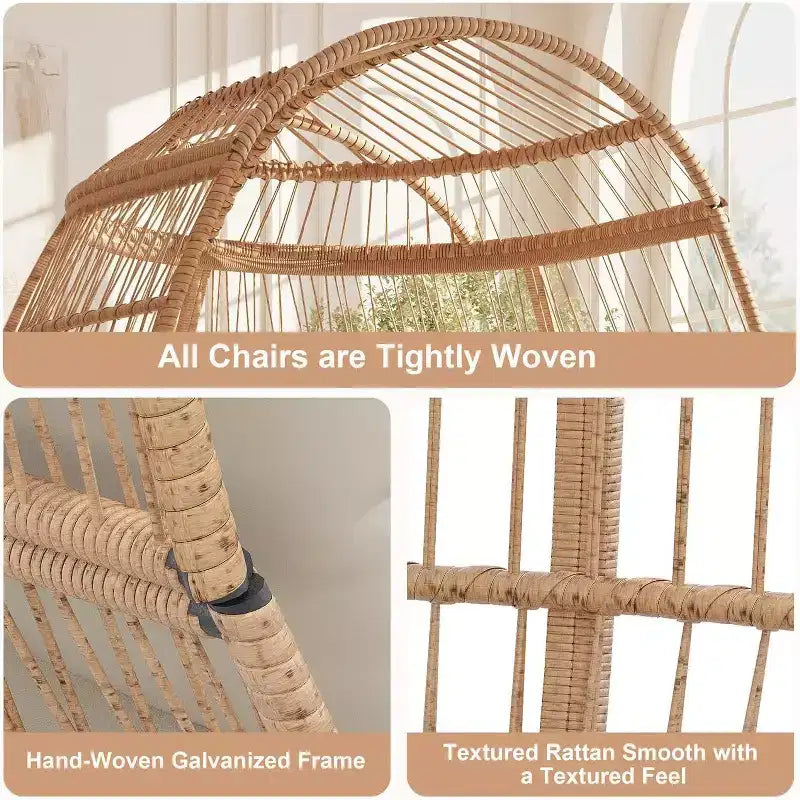 Fauteuil œuf en osier - Fauteuil œuf en rotin imperméable avec coussin d'assise épais, rotin tressé à la main, cadre galvanisé et pieds antidérapants - pour jardins, vérandas