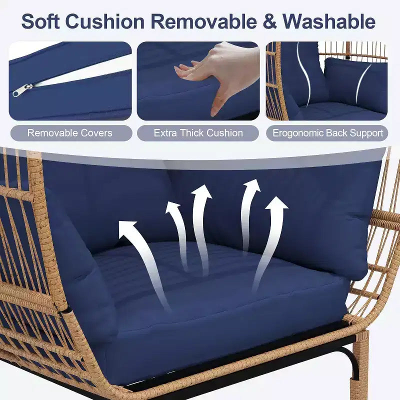 Fauteuil œuf en osier - Fauteuil œuf en rotin imperméable avec coussin d'assise épais, rotin tressé à la main, cadre galvanisé et pieds antidérapants - pour jardins, vérandas