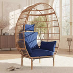 Fauteuil œuf en osier - Fauteuil œuf en rotin imperméable avec coussin d'assise épais, rotin tressé à la main, cadre galvanisé et pieds antidérapants - pour jardins, vérandas
