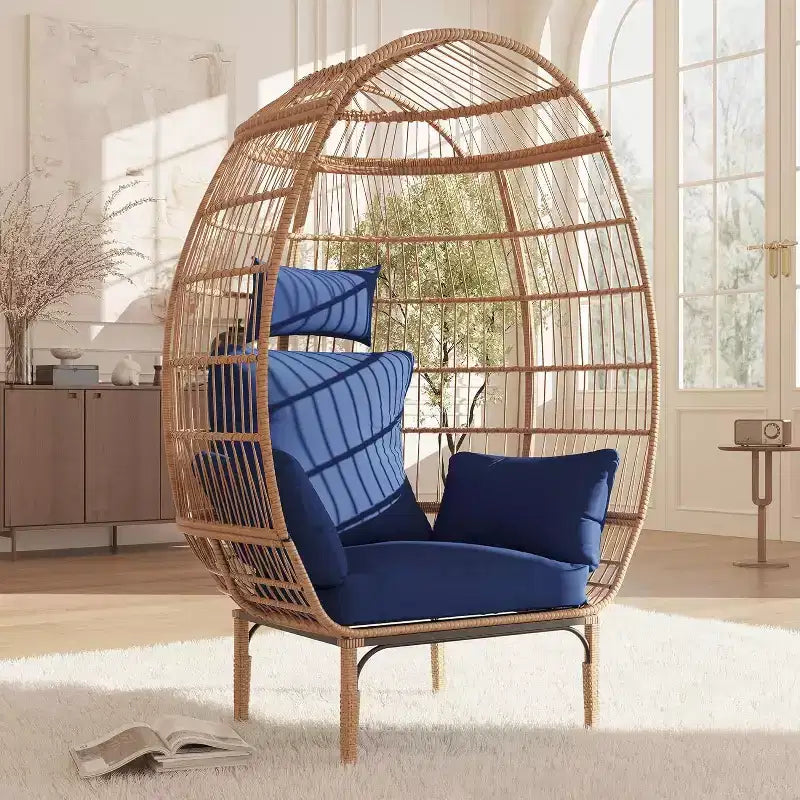 Fauteuil œuf en osier - Fauteuil œuf en rotin imperméable avec coussin d'assise épais, rotin tressé à la main, cadre galvanisé et pieds antidérapants - pour jardins, vérandas