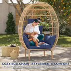 Fauteuil œuf en osier - Fauteuil œuf en rotin imperméable avec coussin d'assise épais, rotin tressé à la main, cadre galvanisé et pieds antidérapants - pour jardins, vérandas