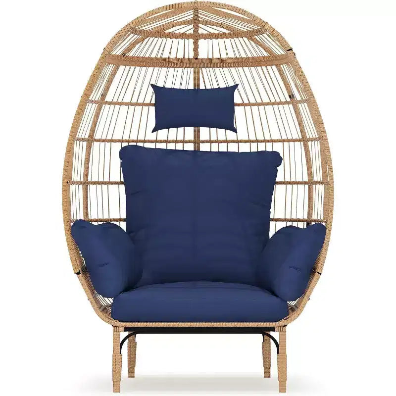 Fauteuil œuf en osier - Fauteuil œuf en rotin imperméable avec coussin d'assise épais, rotin tressé à la main, cadre galvanisé et pieds antidérapants - pour jardins, vérandas