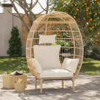 Fauteuil œuf en osier - Fauteuil œuf en rotin imperméable avec coussin d'assise épais, rotin tressé à la main, cadre galvanisé et pieds antidérapants - pour jardins, vérandas