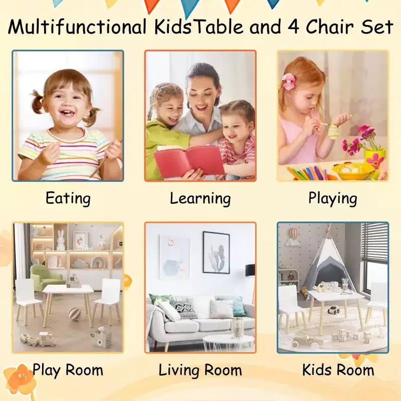 Ensemble table et chaises pour tout-petits, bureau multifonctionnel et 2 chaises pour enfants, table d'étude/jouet/repas au design sûr pour enfants pour salon et chambre d'enfants