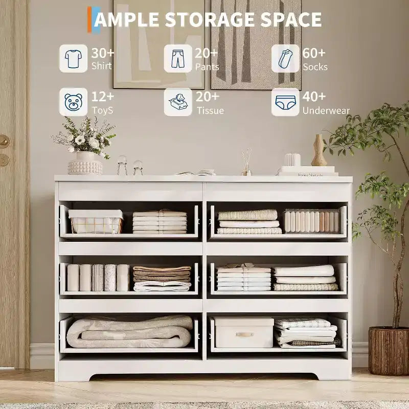 COZONY Commode moderne à 6 tiroirs, Armoire de rangement contemporaine en bois, Commode double pour chambre à coucher, salon, entrée