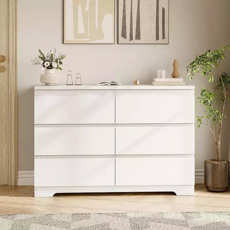 COZONY Commode moderne à 6 tiroirs, Armoire de rangement contemporaine en bois, Commode double pour chambre à coucher, salon, entrée