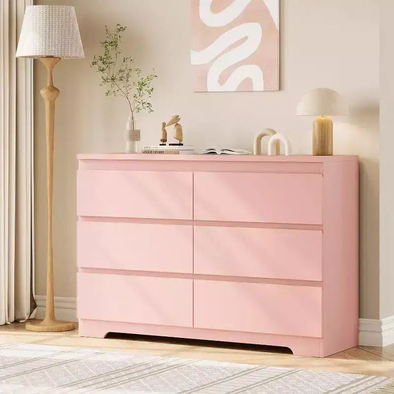 COZONY Commode moderne à 6 tiroirs, Armoire de rangement contemporaine en bois, Commode double pour chambre à coucher, salon, entrée