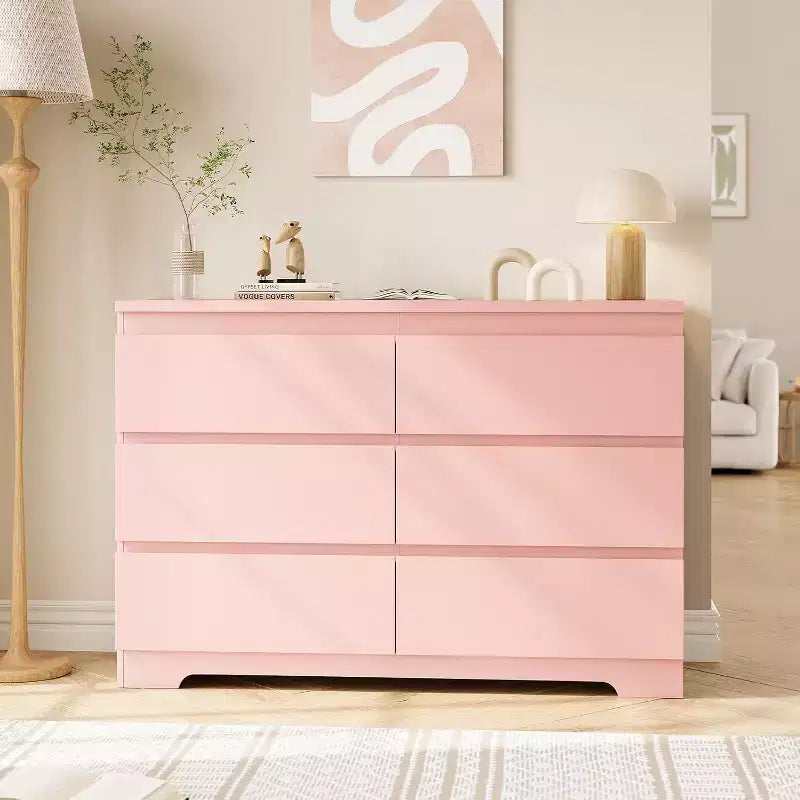 COZONY Commode moderne à 6 tiroirs, Armoire de rangement contemporaine en bois, Commode double pour chambre à coucher, salon, entrée