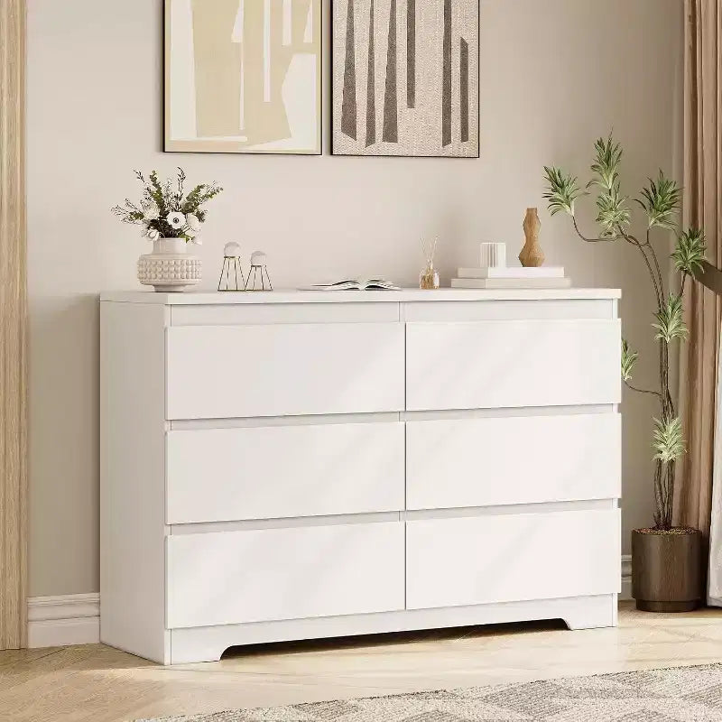 COZONY Commode moderne à 6 tiroirs, Armoire de rangement contemporaine en bois, Commode double pour chambre à coucher, salon, entrée