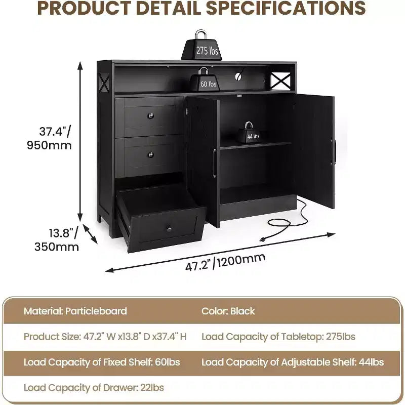 COZONY Armoire buffet de ferme avec rangement, table de buffet avec étagères réglables, armoire de cuisine multifonctionnelle pour salon et salle à manger