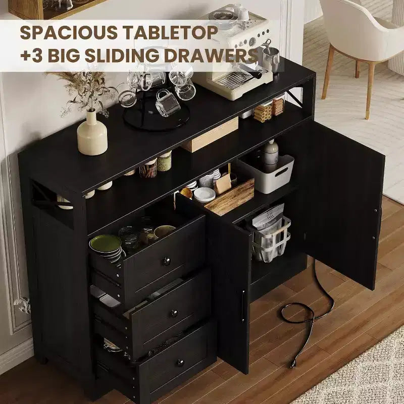 COZONY Armoire buffet de ferme avec rangement, table de buffet avec étagères réglables, armoire de cuisine multifonctionnelle pour salon et salle à manger