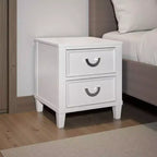 Royal Hampton Nightstand with 2 Drawers, Chrome Metal, White Wood