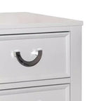 Table de chevet Royal Hampton à 2 tiroirs, métal chromé, bois blanc