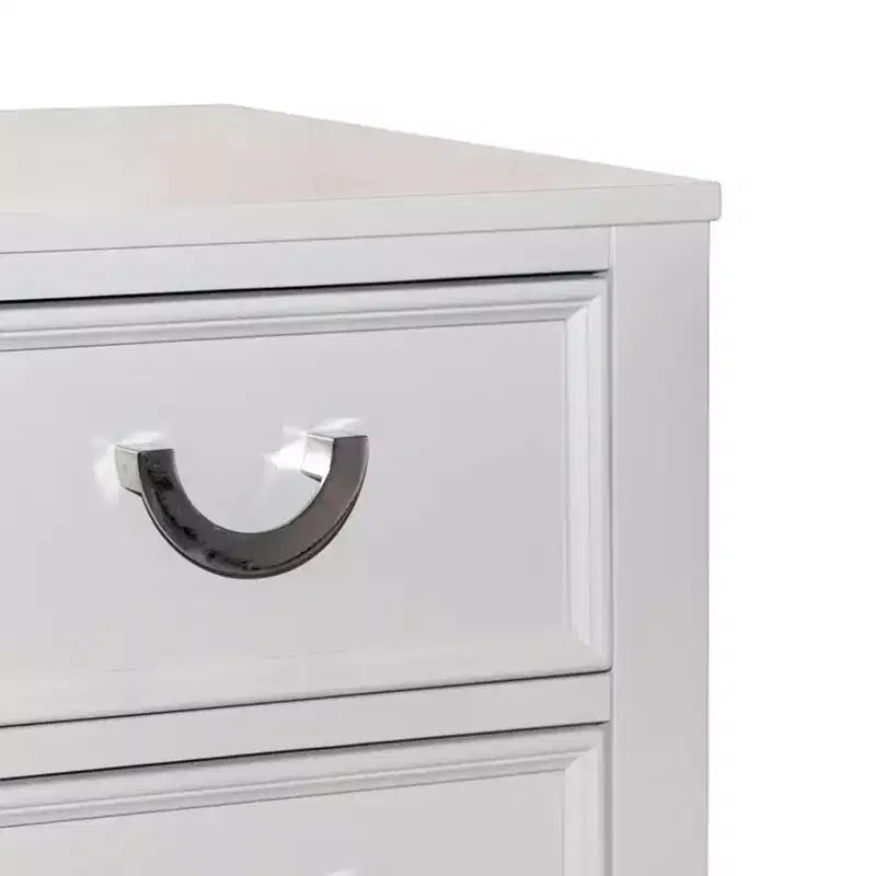Table de chevet Royal Hampton à 2 tiroirs, métal chromé, bois blanc