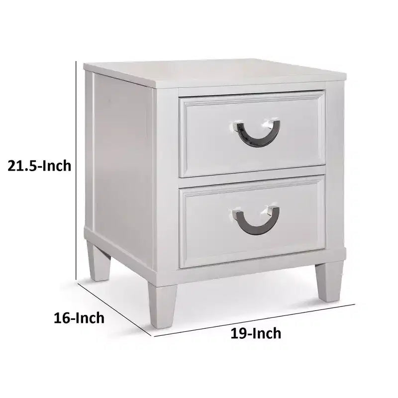 Table de chevet Royal Hampton à 2 tiroirs, métal chromé, bois blanc