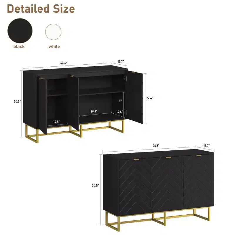 31.5 Armoire de buffet, Meuble de bar à café en bois avec pieds en métal, Table console Credenza, Armoire de plancher pour salon