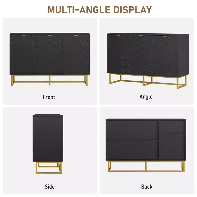 31.5 Armoire de buffet, Meuble de bar à café en bois avec pieds en métal, Table console Credenza, Armoire de plancher pour salon