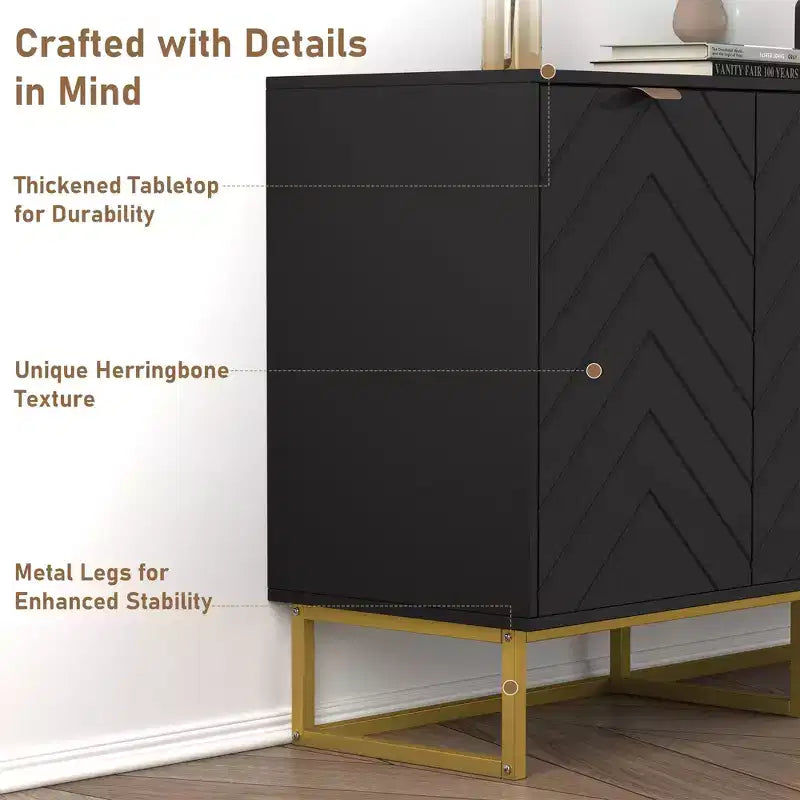 31.5 Armoire de buffet, Meuble de bar à café en bois avec pieds en métal, Table console Credenza, Armoire de plancher pour salon