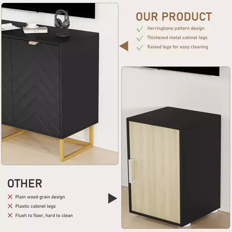 31.5 Armoire de buffet, Meuble de bar à café en bois avec pieds en métal, Table console Credenza, Armoire de plancher pour salon