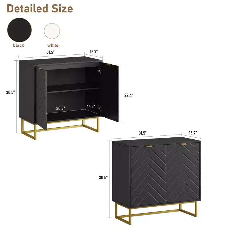 31.5 Armoire de buffet, Meuble de bar à café en bois avec pieds en métal, Table console Credenza, Armoire de plancher pour salon