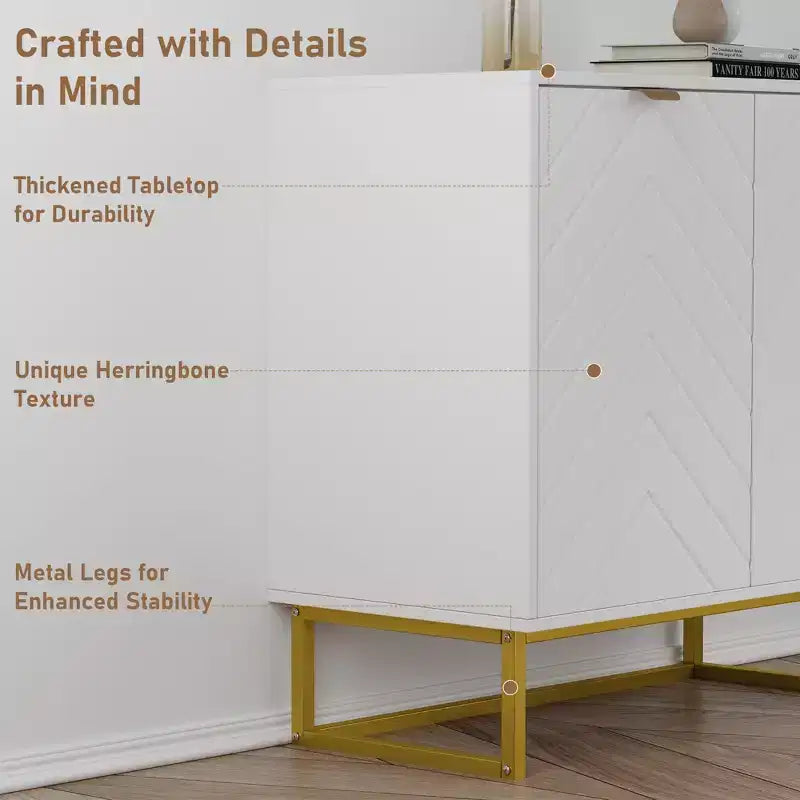 31.5 Armoire de buffet, Meuble de bar à café en bois avec pieds en métal, Table console Credenza, Armoire de plancher pour salon