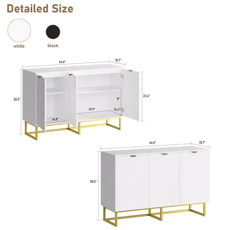 31.5 Armoire de buffet, Meuble de bar à café en bois avec pieds en métal, Table console Credenza, Armoire de plancher pour salon