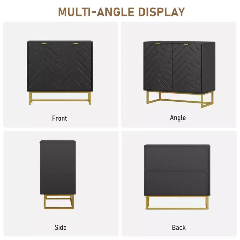31.5 Armoire de buffet, Meuble de bar à café en bois avec pieds en métal, Table console Credenza, Armoire de plancher pour salon