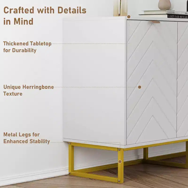 31.5 Armoire de buffet, Meuble de bar à café en bois avec pieds en métal, Table console Credenza, Armoire de plancher pour salon