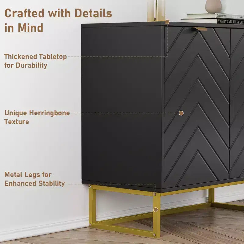 31.5 Armoire de buffet, Meuble de bar à café en bois avec pieds en métal, Table console Credenza, Armoire de plancher pour salon