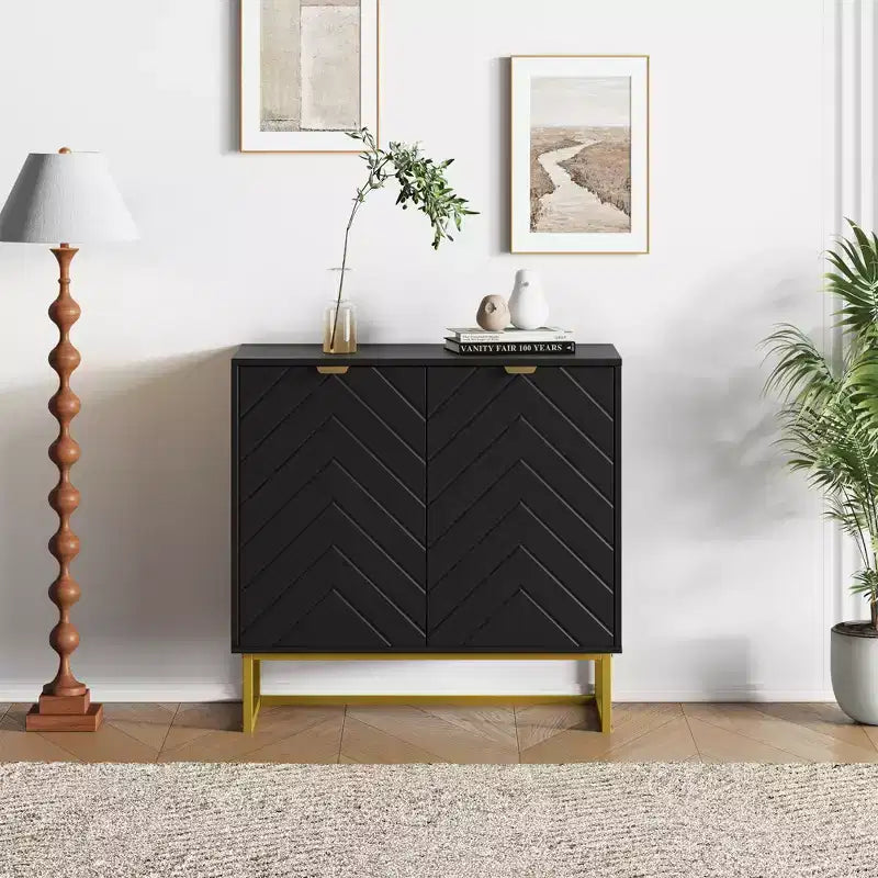 31.5 Sideboard Buffet Cabinet, Wood Entryway Coffee Bar Cabinet with Metal Legs, Credenza Console Table, Floor Cupboard Cabinet for Living Room