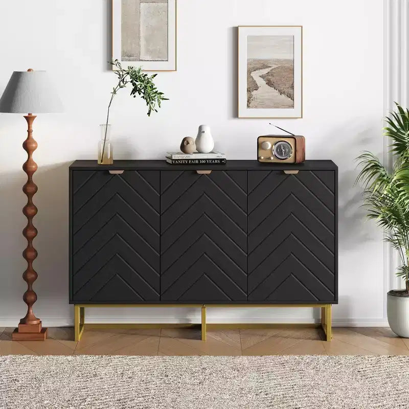 31.5 Armoire de buffet, Meuble de bar à café en bois avec pieds en métal, Table console Credenza, Armoire de plancher pour salon