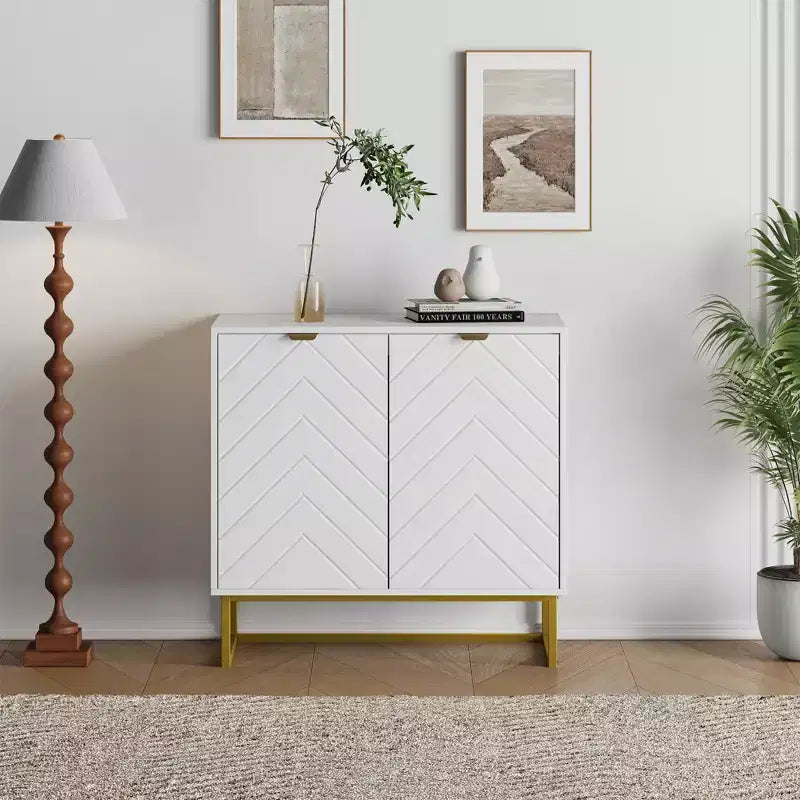 31.5 Armoire de buffet, Meuble de bar à café en bois avec pieds en métal, Table console Credenza, Armoire de plancher pour salon
