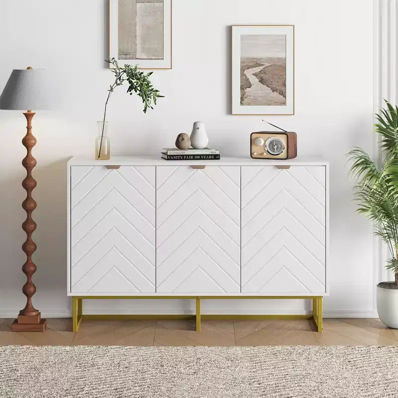 31.5 Armoire de buffet, Meuble de bar à café en bois avec pieds en métal, Table console Credenza, Armoire de plancher pour salon
