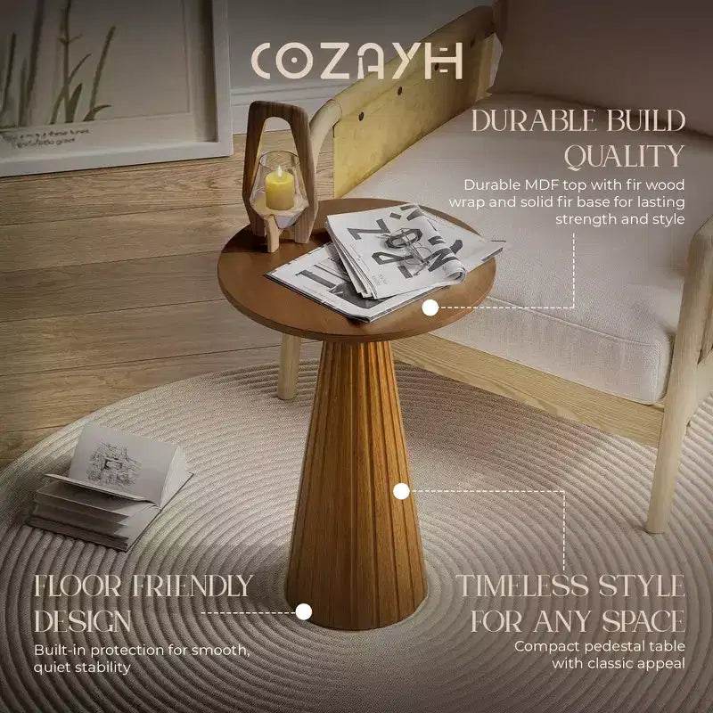 COZAYH Table d'appoint piédestal en bois pour petit salon ou chambre à coucher, Noyer
