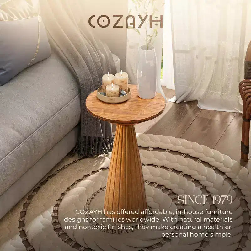 COZAYH Table d'appoint piédestal en bois pour petit salon ou chambre à coucher, Noyer