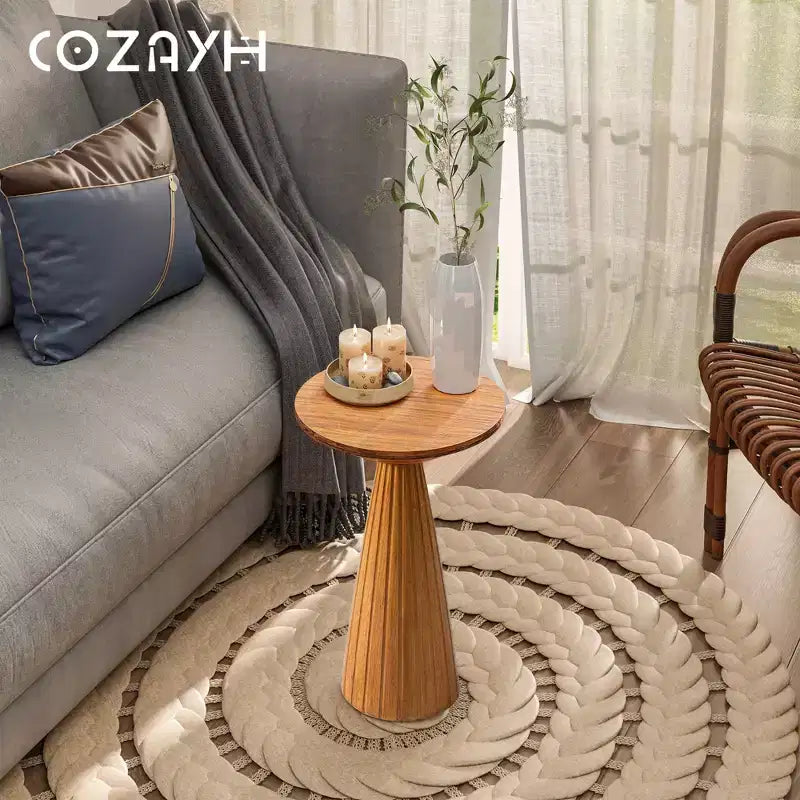 COZAYH Table d'appoint piédestal en bois pour petit salon ou chambre à coucher, Noyer