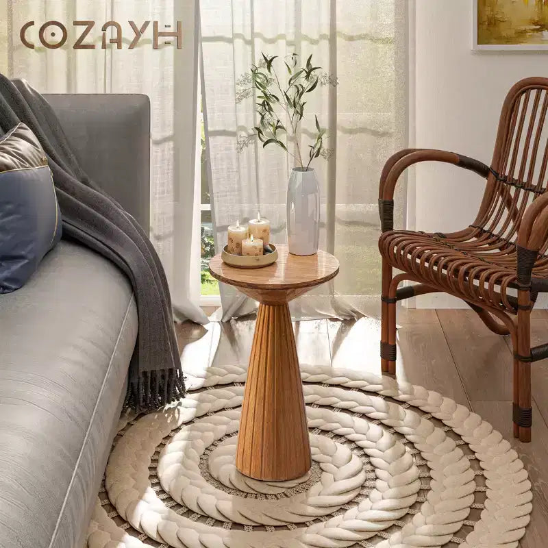 COZAYH Table d'appoint piédestal en bois pour petit salon ou chambre à coucher, Noyer