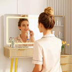 Coiffeuse à cannelures de 48 pouces avec miroir et lumières, table de maquillage moderne avec miroir éclairé à 36 LED, 3 modes de couleur, prise intégrée