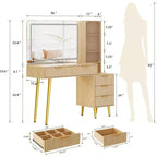 Coiffeuse à cannelures de 48 pouces avec miroir et lumières, table de maquillage moderne avec miroir éclairé à 36 LED, 3 modes de couleur, prise intégrée