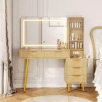 Coiffeuse à cannelures de 48 pouces avec miroir et lumières, table de maquillage moderne avec miroir éclairé à 36 LED, 3 modes de couleur, prise intégrée