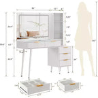Coiffeuse à cannelures de 48 pouces avec miroir et lumières, table de maquillage moderne avec miroir éclairé à 36 LED, 3 modes de couleur, prise intégrée