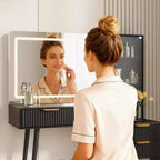 Coiffeuse à cannelures de 48 pouces avec miroir et lumières, table de maquillage moderne avec miroir éclairé à 36 LED, 3 modes de couleur, prise intégrée